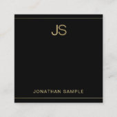 Premium Monogram Elegant Zwart Goud Luxe Zijde Vierkante Visitekaartje (Voorkant)