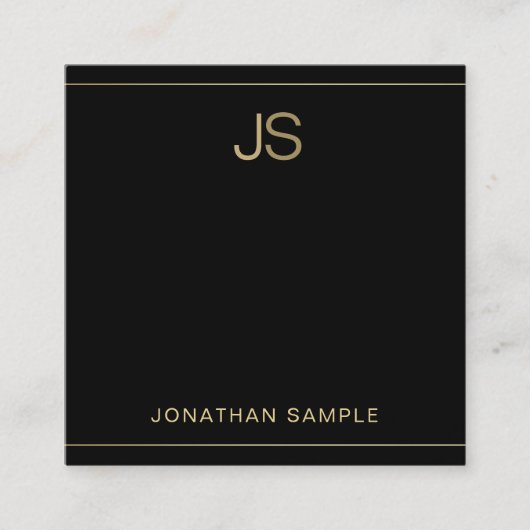 Premium Monogram Elegant Zwart Goud Luxe Zijde Vierkante Visitekaartje (Voorkant)