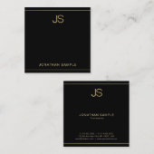 Premium Monogram Elegant Zwart Goud Luxe Zijde Vierkante Visitekaartje (Voorkant / Achterkant)