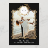 Premium Monogram Gold Botanical Wreath Photo Lijst Save The Date (Voorkant)