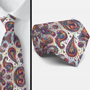 Premium namaak holografisch opaal paisley stropdas