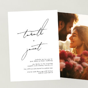 Premium NAMEN Stijlvolle zwart-wit foto bruiloft Kaart