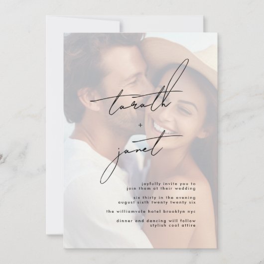 Premium NAMEN Stijlvolle zwart-wit foto bruiloft Kaart (Voorkant)