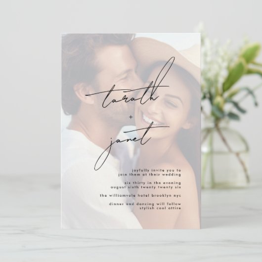 Premium NAMEN Stijlvolle zwart-wit foto bruiloft Kaart (Staand voorkant)