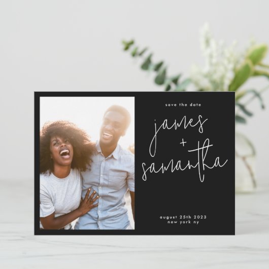 Premium Names Multi Photo Custom Save the Date Kaart (Staand voorkant)