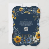 Premium Navy Blauw Geel Goud Bloem Bruiloft Kaart (Achterkant)