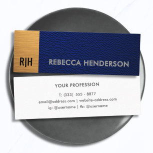 Premium Navy Blauwe Leren & Gouden Paneel Monogram Mini Visitekaartje