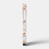 Premium Navy Blauwe & Roze Botanische Marmer Case-Mate iPhone Case (Achterkant / Links)