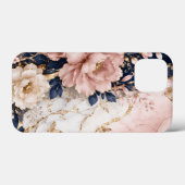 Premium Navy Blauwe & Roze Botanische Marmer Case-Mate iPhone Case (Achterkant (horizontaal))