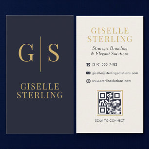 Premium Navy Goud QR Code Zakelijk Visitekaartje