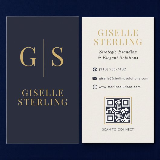Premium Navy Goud QR Code Zakelijk Visitekaartje