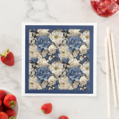 Premium Navy Witte Ivoor Bloem Luxe Servetten (Insitu)