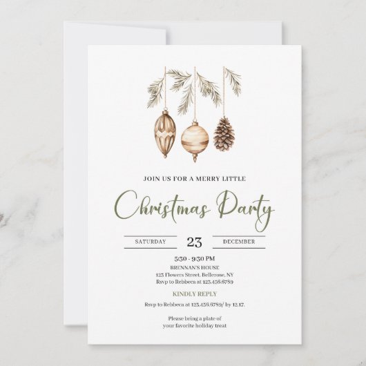 Premium Neutral Olive Light Brown Christmas Party Kaart (Voorkant)