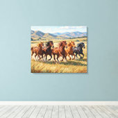 Premium omwikkelde canvas met paarden Schilderij Afdruk (Insitu (Houten vloer))