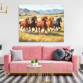 Premium omwikkelde canvas met paarden Schilderij Afdruk (Insitu (Woonkamer))