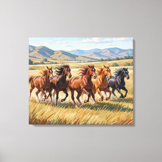 Premium omwikkelde canvas met paarden Schilderij Afdruk (Voorkant)