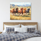Premium omwikkelde canvas met paarden Schilderij Afdruk (Insitu (Slaapkamer))