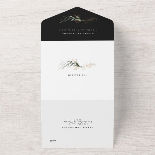 Premium onyx Black Eucalyptus Wreath Weddenschap All In One Uitnodiging (Buitenkant)