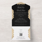 Premium onyx Gold Gatsby QR CODE RSVP Weddenschap All In One Uitnodiging (Binnen)