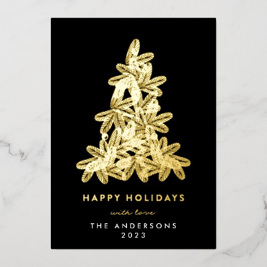 Premium - Onyx Gold-kerstpine - Happy Folie Feestdagenkaart (Voorkant)