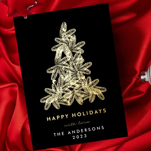 Premium - Onyx Gold-kerstpine - Happy Folie Feestdagenkaart