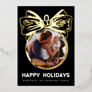 Premium Onyx Golden Multi Photo Ornament Happy Folie Feestdagenkaart
