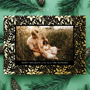 Premium Onyx Gouden Botanische Frame Foto Gelukkig Folie Feestdagenkaart