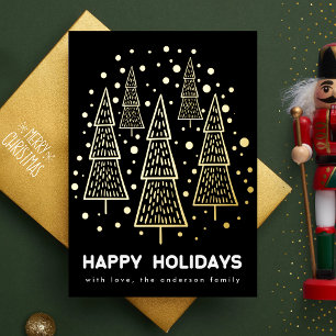 Premium Onyx Gouden Kerstmis Dennengewas Gelukkig Folie Feestdagenkaart
