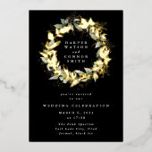 Premium Onyx Real Gold Eucalyptus Wreath Weddensch Folie Uitnodiging (Voorkant)