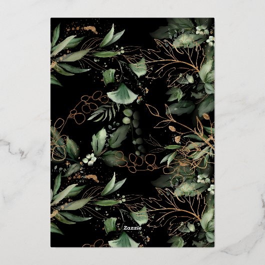 Premium Onyx Real Gold Eucalyptus Wreath Weddensch Folie Uitnodiging (Achterkant)