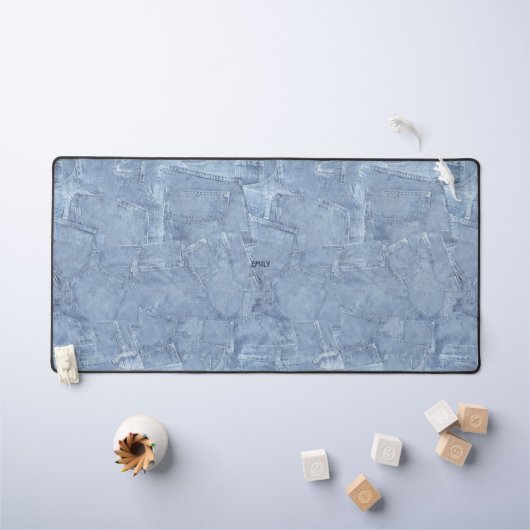 Premium op maat lichtblauw jeans denim effect bureaumat (Kindertafel)