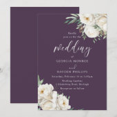 Premium Paarse & witte bloemenbruiloft Kaart (Voorkant / Achterkant)