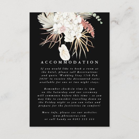 Premium - pampas grass Floral Black Elegant Weddin Informatiekaartje (Voorkant)