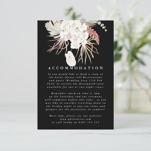 Premium - pampas grass Floral Black Elegant Weddin Informatiekaartje (Staand voorkant)