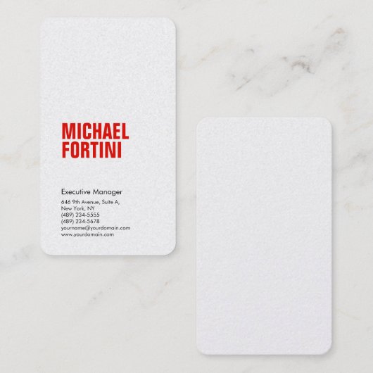 Premium pareaal minimalistisch, gedurfd rood wit visitekaartje (Voorkant / Achterkant)