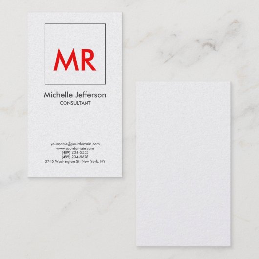 Premium parelrood wit elastisch uniek monogram visitekaartje (Voorkant / Achterkant)