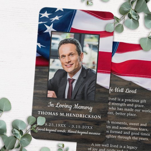 Premium patriottic Memorial Funeral Prayer Kaart