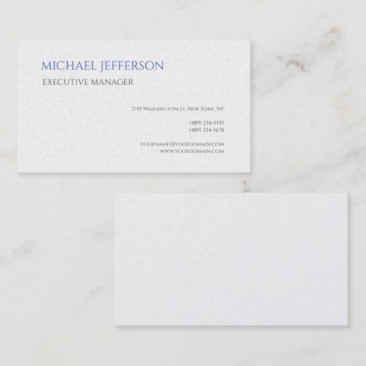 Premium Pearl Modern Elegant Eenvoudig Blauw Wit Visitekaartje (Voorkant / Achterkant)