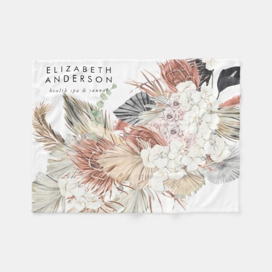 Premium - Pure White Pampas Grass Floral Ultra Fleece Deken (Voorkant (Horizontaal))