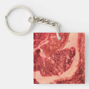Premium Rauw Rood Vlees   Marmerme Foto van Steak  Sleutelhanger