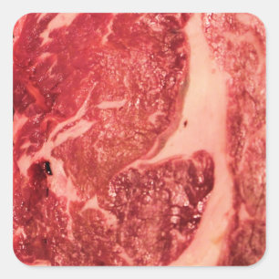 Premium Rauw Rood Vlees Marmermeis Macro Foto Vierkante Sticker