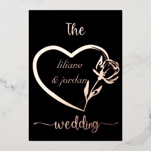 Premium Real Gold Elegant Monogram Black Folie in Folie Uitnodiging (Voorkant)