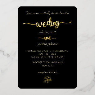 Premium Real Gold Elegant Monogram Black Folie Inv Uitnodiging