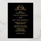 Premium Real Gold Elegant Monogram Black Weddensch Folie Uitnodiging (Voorkant)