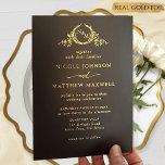 Premium Real Gold Elegant Monogram Black Weddensch Folie Uitnodiging<br><div class="desc">Upgradeerde Elegant Monogram uitnodiging in folie van echt goud. Schone en eenvoudige vormgeving vol elegantie en genade met een delicaat handgetekend monogram met de initialen van de partners. Luxueus, ontwerp in witte en echte goudfolie, gedrukt op Premium Black Paper Stock - een glad, zwart papier met een luxueuze satijnafwerking -...</div>