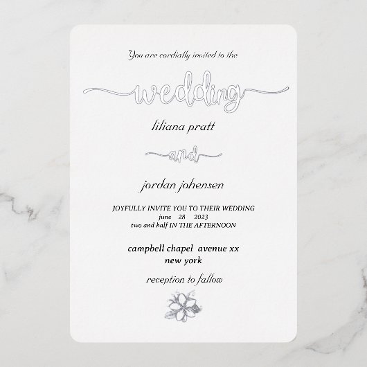 Premium Real Gold Elegant Monogram witte Folie Inv Folie Uitnodiging (Voorkant)