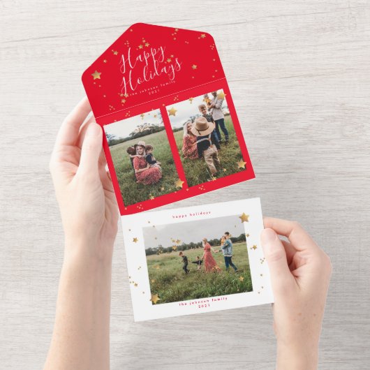 Premium Red Multi-Sterrennacht kerstmis All In One Uitnodiging (Afscheurbaar)