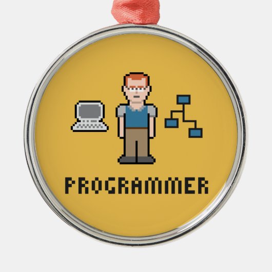 Premium ronde-versiering voor Pixel Programmer Metalen Ornament (Voorkant)
