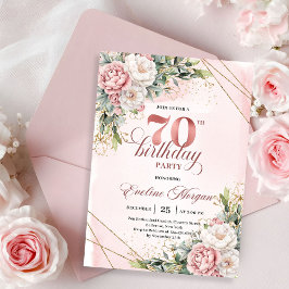 Premium Rose Gold Boho Floral 70th Birthday Invite Kaart