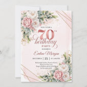 Premium Rose Gold Boho Floral 70th Birthday Invite Kaart (Voorkant)